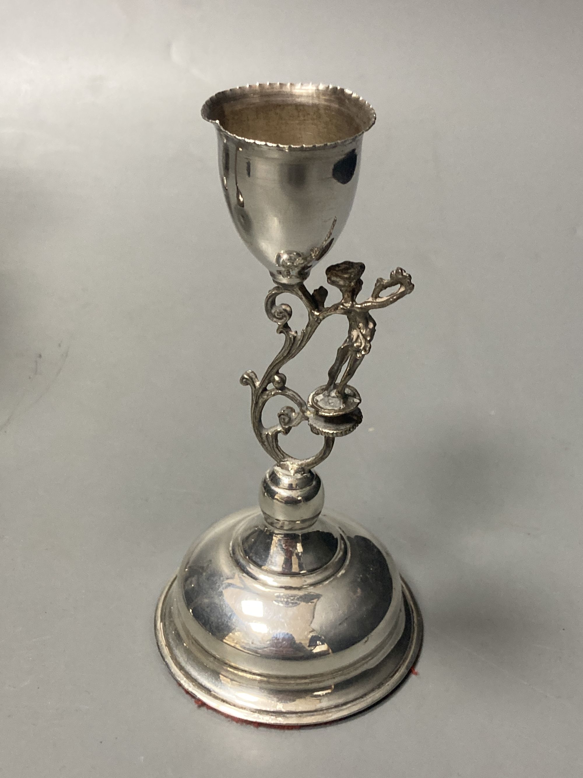 Two silver trumpet vases, one a.f., a Birks sterling compact and four continental white metal items,